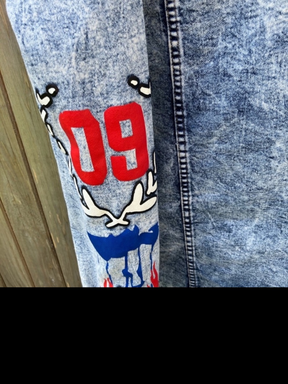 Men's Blue Graphic Denim Jacket with Red Flame Accents - Picture 10 of 10